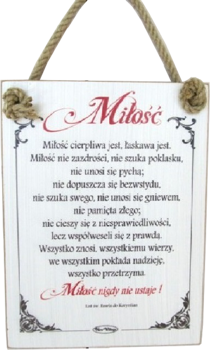 Tabliczka drewniana - Hymn o  miłości - Miłość cierpliwa jest, łaskawa jest ...