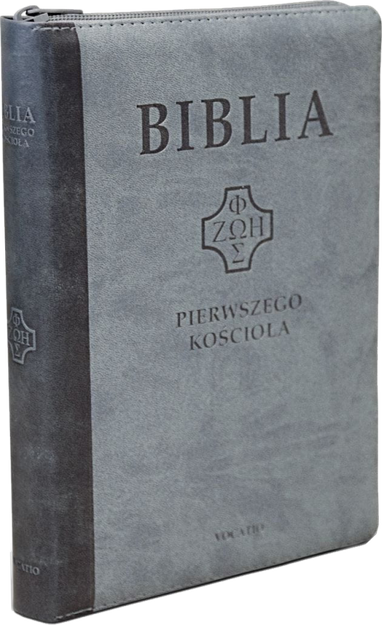 Biblia Pierwszego Kościoła eko-skóra PU zamek index złoto szara