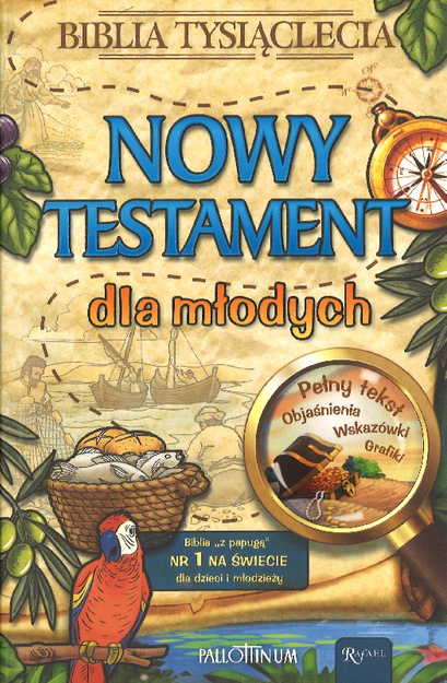 Nowy Testament dla młodych z papugą - Biblia Tysiąclecia - pełny tekst, objaśnienia, wskazówki, grafiki