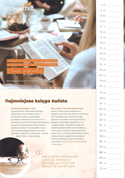 Prosto W oczy 2027 kalendarz chrześcijański dla młodych ludzi - wiszący
