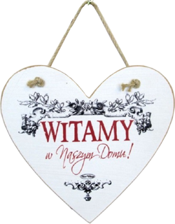 Tabliczka drewniana - Witamy w Naszym Domu! - serce