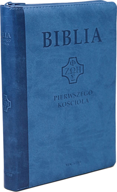 Biblia Pierwszego Kościoła eko-skóra PU zamek index złoto niebieska