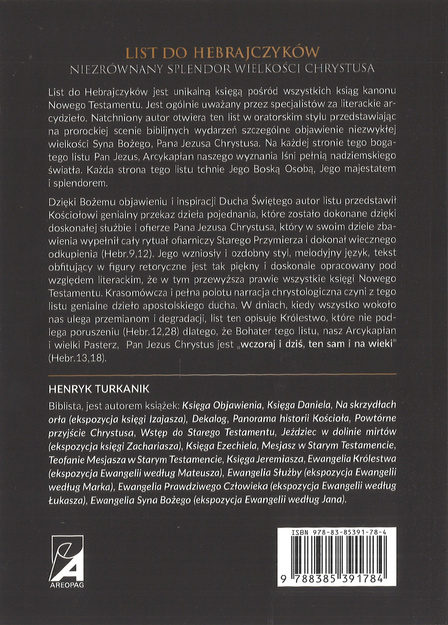 List do Hebrajczyków Niezrównany splendor wielkości Chrystusa - Henryk Turkanik - oprawa miękka