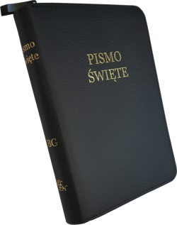 Uwspółcześniona Biblia Gdańska UBG A6 mała marmurek skóra zamek złoto czarna