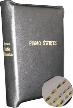 Nowa Biblia Gdańska NBG zamek skóra index czarna