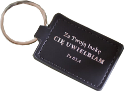 Brelok skórzany z napisem - Za twoją łaskę Cię uwielbiam