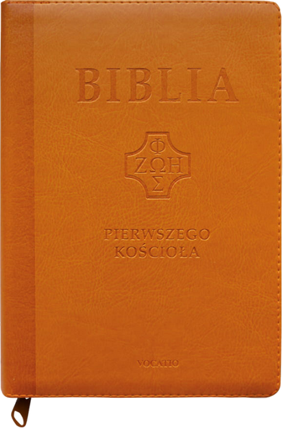 Biblia Pierwszego Kościoła eko-skóra PU zamek index złoto karmelowa