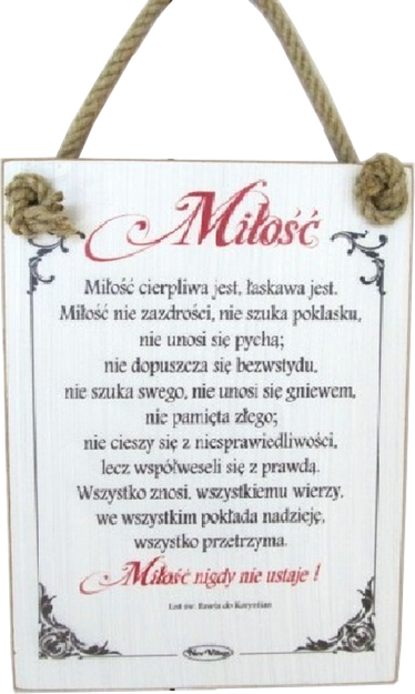 Tabliczka drewniana - Hymn o  miłości - Miłość cierpliwa jest, łaskawa jest ...