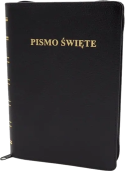 Biblia Warszawska średnia złoto zamek skóra Premium czarna