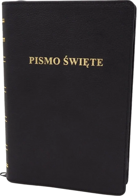 Biblia Warszawska duża złoto zamek skóra Premium czarna