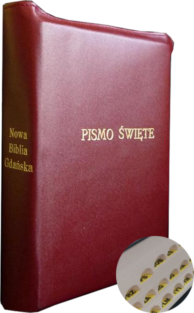 Nowa Biblia Gdańska NBG zamek skóra index bordo