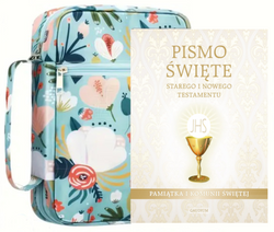 Biblia Tysiąclecia  Pamiątka I Komunii Świętej  wraz z torbą na suwak  i uchwytem