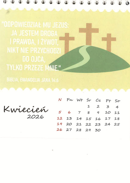 Chrześcijański kalendarz dla dzieci 2026 - kalendarz stojący pocztówkowy piramidka