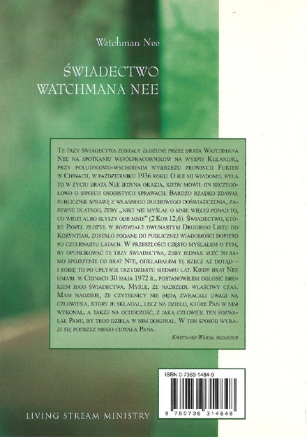 Świadectwo Watchmana Nee - Watchman Nee - oprawa miękka