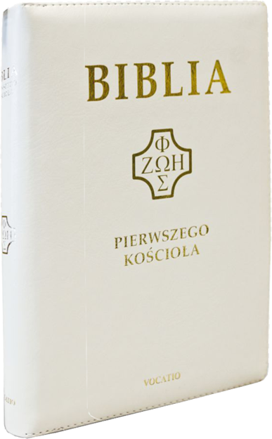 Biblia Pierwszego Kościoła eko-skóra PU zamek index złoto biała