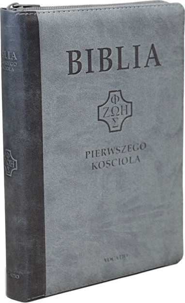 Biblia Pierwszego Kościoła eko-skóra PU zamek index złoto szara