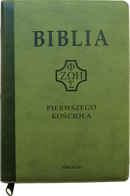 Biblia Pierwszego Kościoła eko-skóra PU zamek index złoto zielona