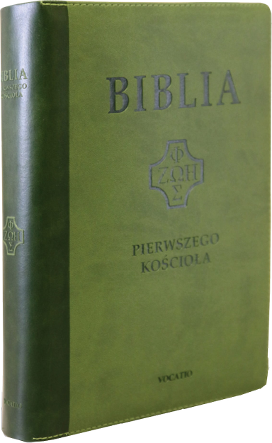 Biblia Pierwszego Kościoła eko-skóra PU zamek index złoto zielona