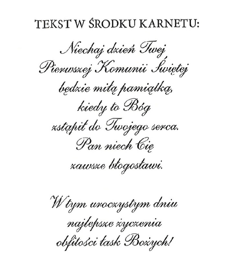 Kartka Karnet - Pamiątka Pierwszej Komunii Świętej.